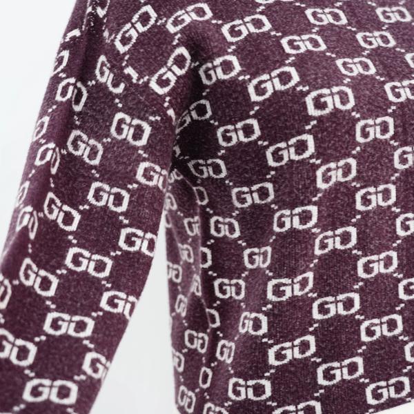 s009Dark Coffee Monogram Contrast-Trim Mock Neck Knit Sweater 2