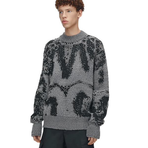 m016Eroded Texture Distressed Jacquard Mock Neck Sweater 3