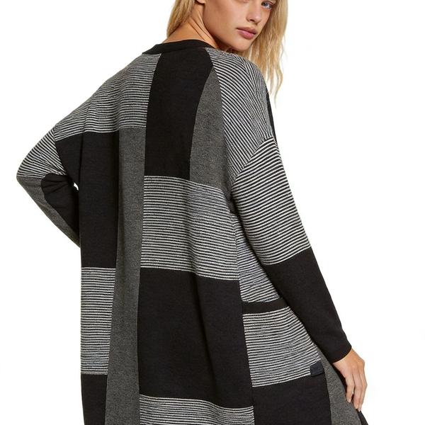 s115Black & Grey Stripe Patchwork Cardigan 3