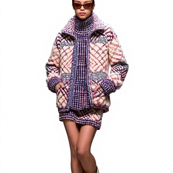 s062Pink & Blue Checkered Textured Knit 3-Piece Set 4