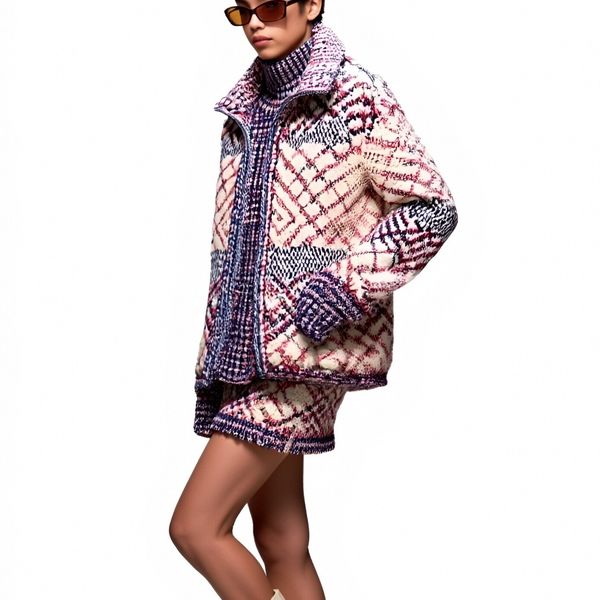 s062Pink & Blue Checkered Textured Knit 3-Piece Set 3