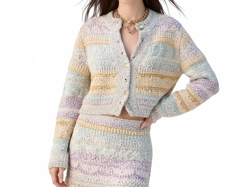 s086Macaron Color-Block Striped Knit Set