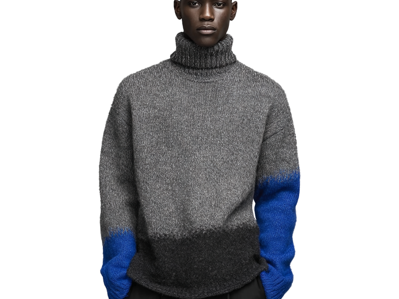 m018Grey-Blue Gradient Turtleneck Knit Sweater