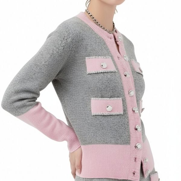  s075Pink & Grey Tweed-Style Knit Set 4