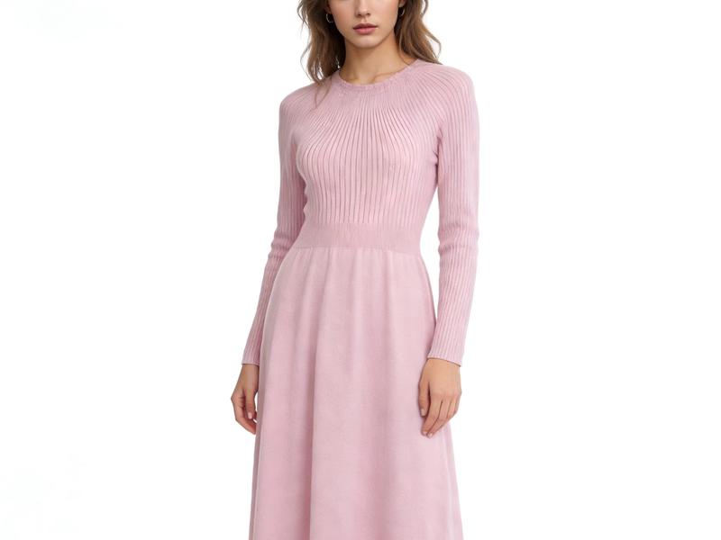 Sakura Pink Waist-Defined Knit Dress