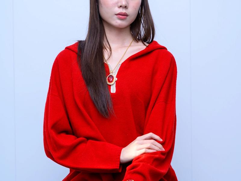 s029Bright Red Oversized Hooded Knit Sweater