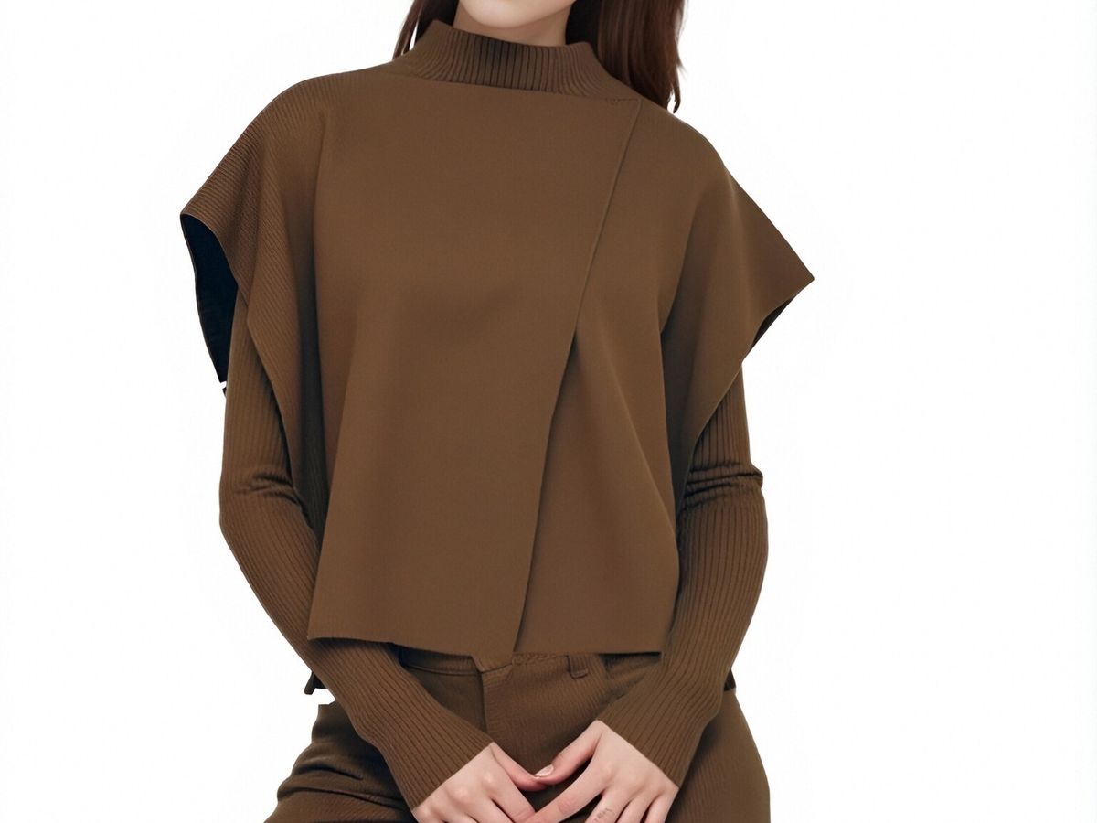 s104Coffee Brown Layered Mock Neck Knit Set