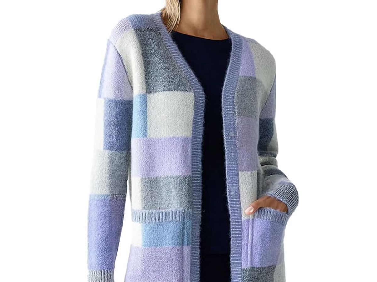 Misty Blue Check V-Neck Cardigan
