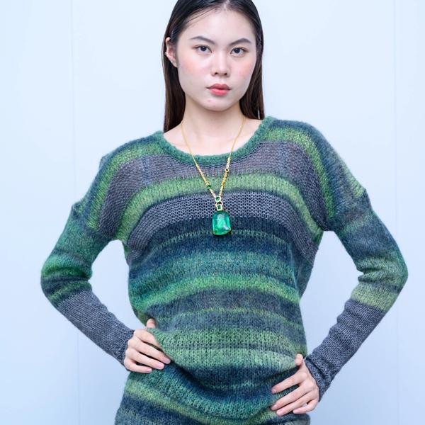 s037Forest Gradient Stripe Crew Neck Knit Sweater 2