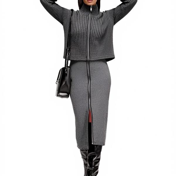 s078Charcoal Textured Zip-Up Knit Set 4