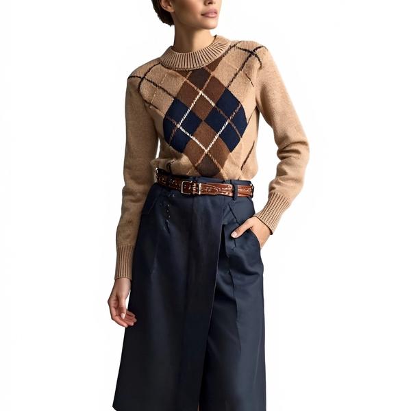 s095Camel Argyle Vintage Knit Sweater 4