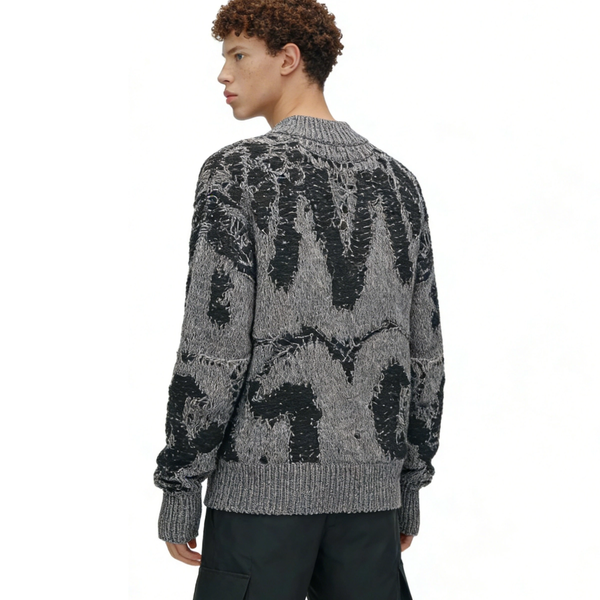 m016Eroded Texture Distressed Jacquard Mock Neck Sweater 4
