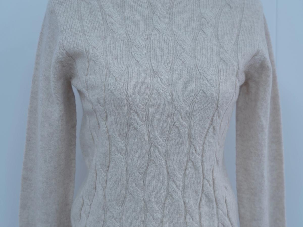 s013Beige Apricot Mock Neck Full Cable-Knit Sweater