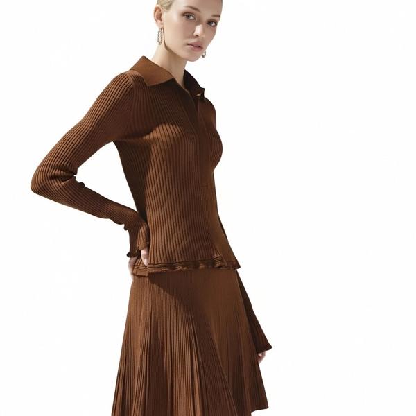 s093Caramel Vertical Rib Knit Set 3