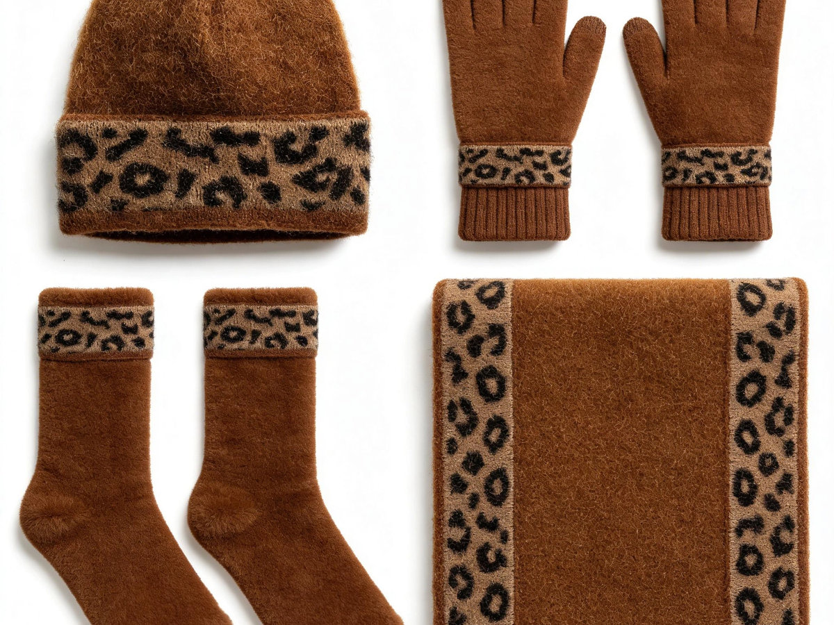 Leopard Print Trim 4-Piece Winter Set