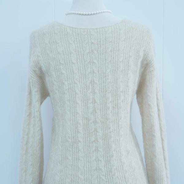s004Beige Apricot V-Neck Cable-Knit Sweater 2