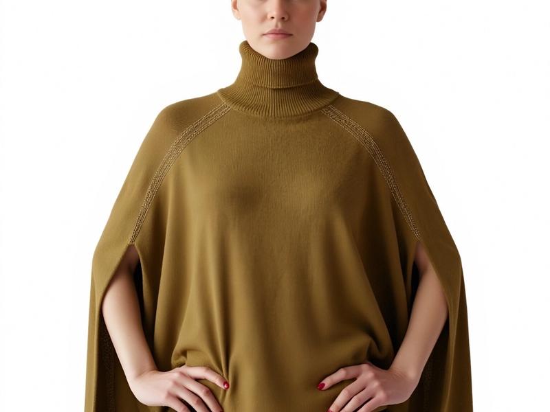 s102Mustard Green Turtleneck Cape Knit Top