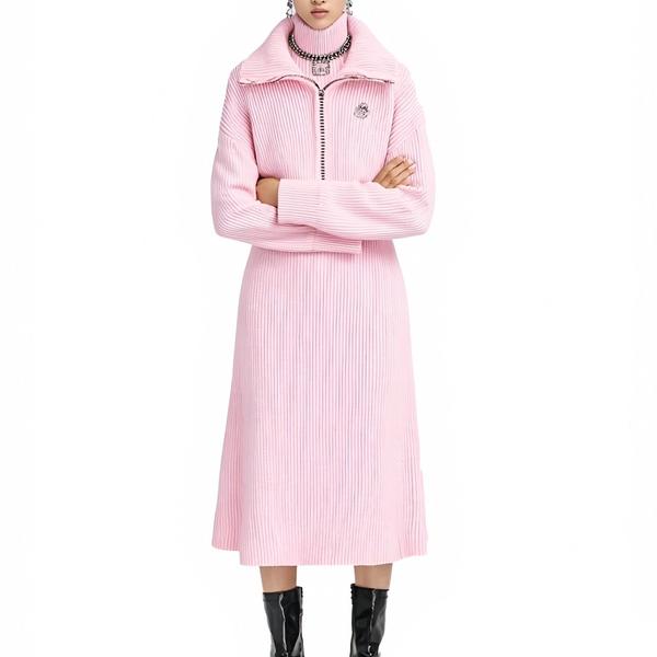 s076Sakura Pink Ribbed Half-Zip Knit Set 2