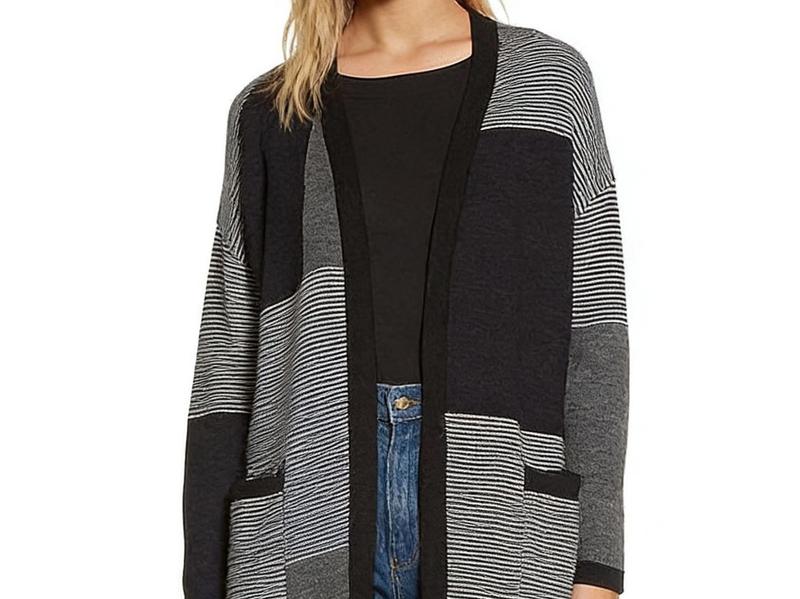 Black & Grey Stripe Patchwork Cardigan