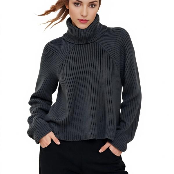 s105Charcoal Ribbed Turtleneck Knit Sweater 2