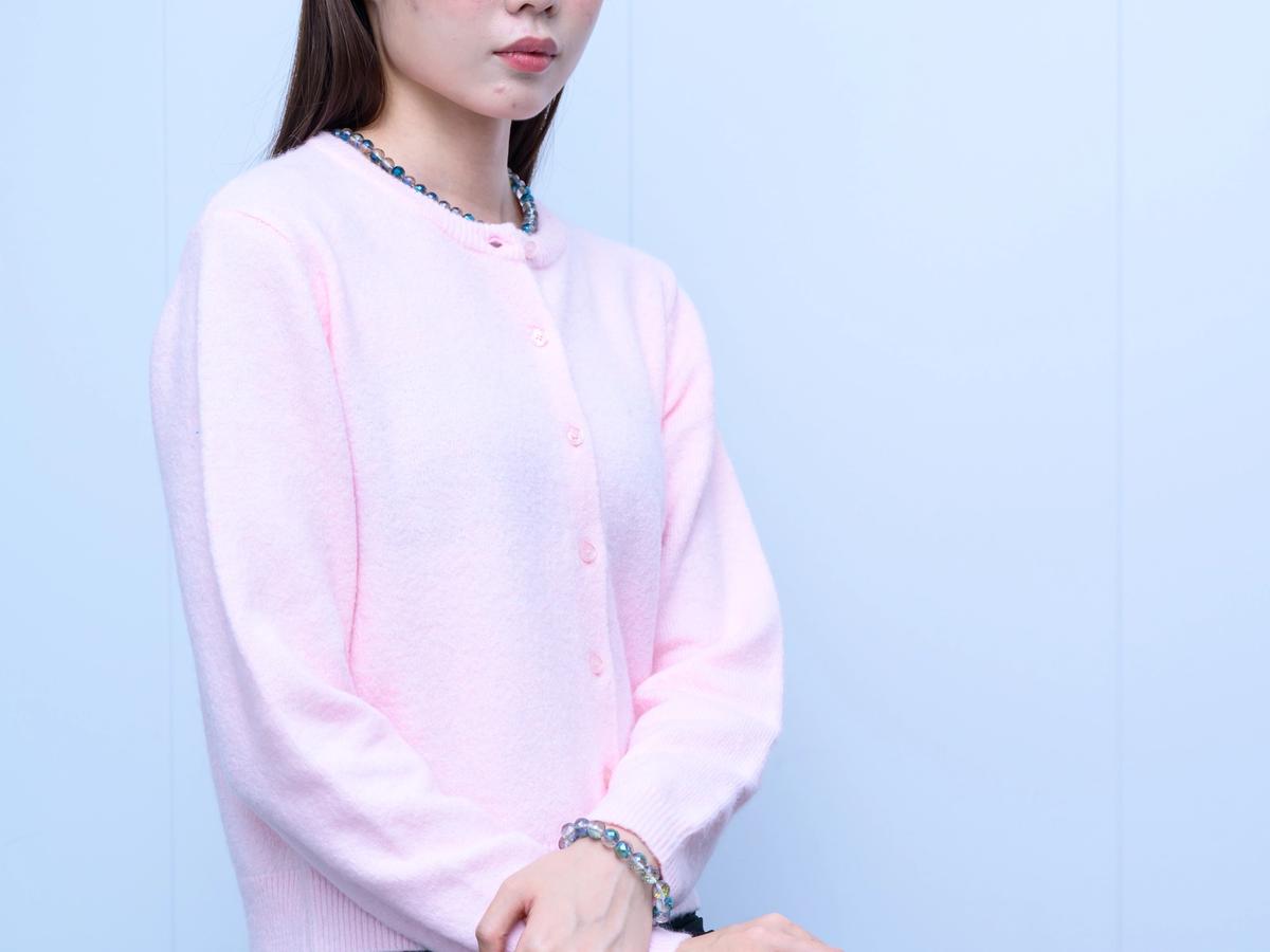 s046Soft Pink Crew Neck Cozy Knit Cardigan