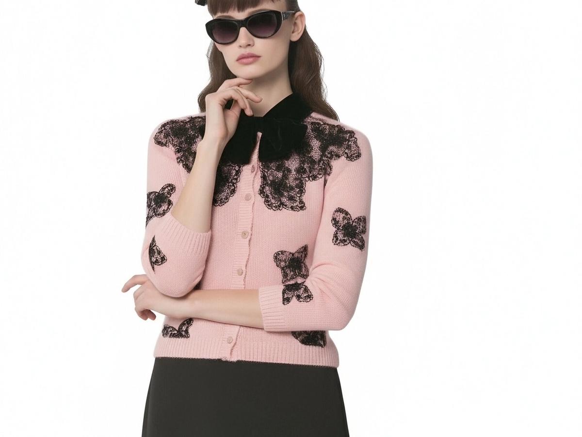 s098Sakura Pink Lace & Butterfly Knit Cardigan