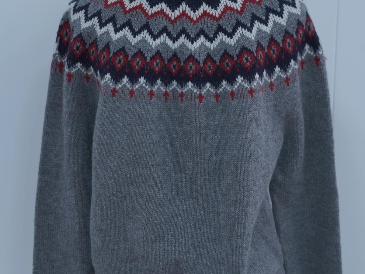 s019Grey Fair Isle Jacquard Mock Neck Knit Sweater