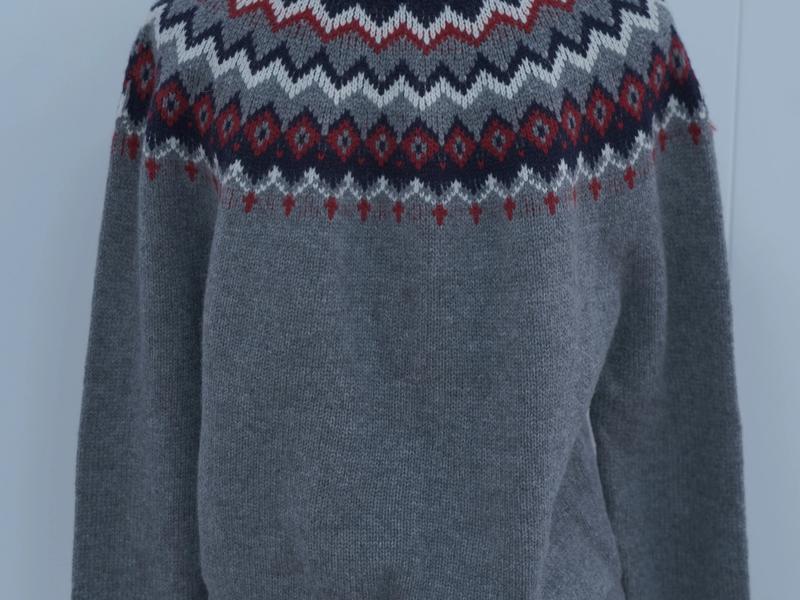 s019Grey Fair Isle Jacquard Mock Neck Knit Sweater