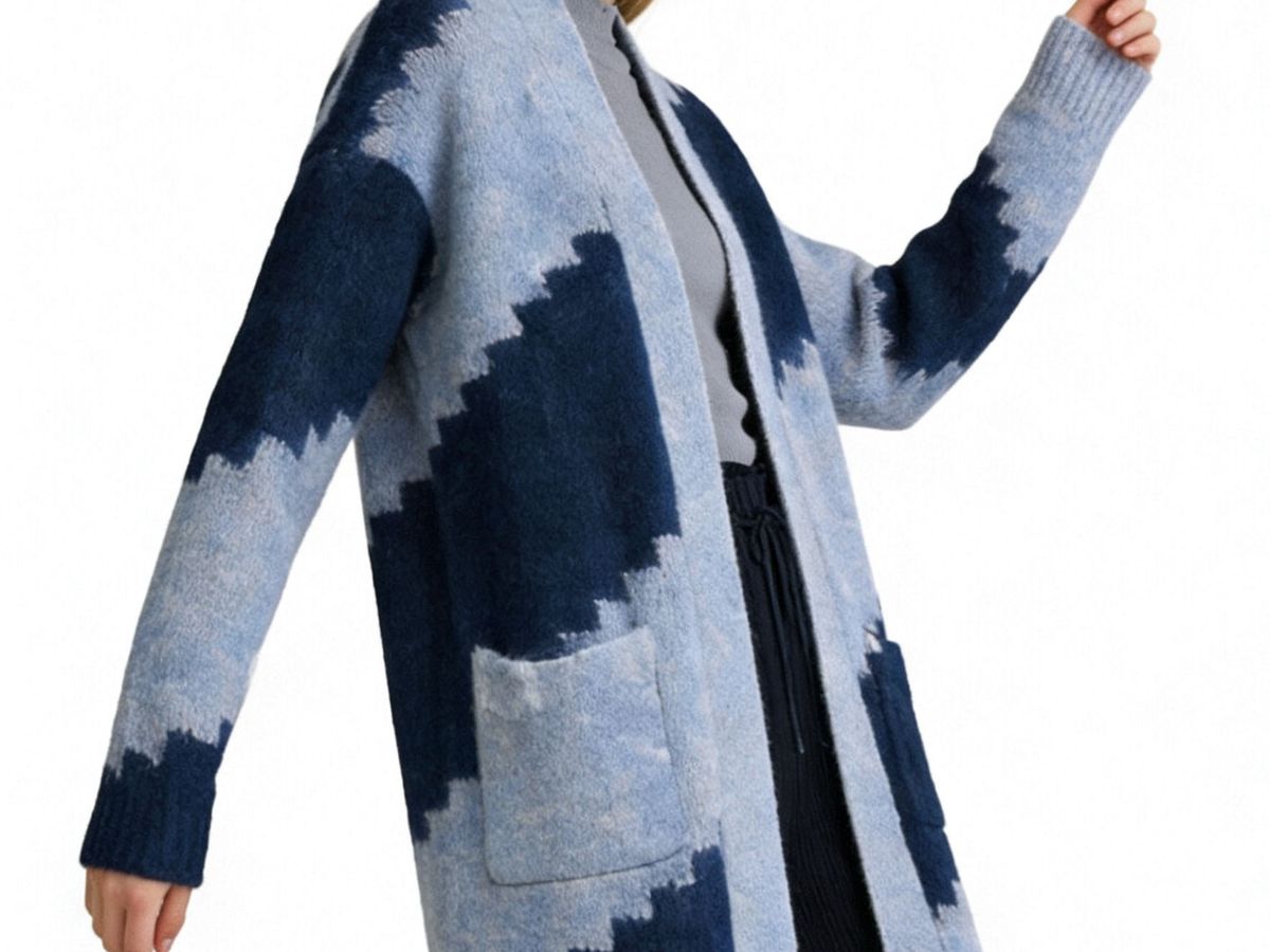 s112Blue Gradient Jacquard Cardigan