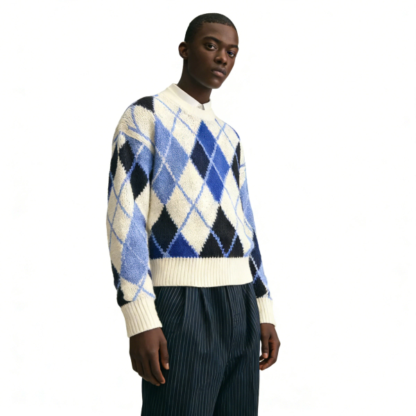 m009Ice Blue Argyle Intarsia Knit Sweater 2