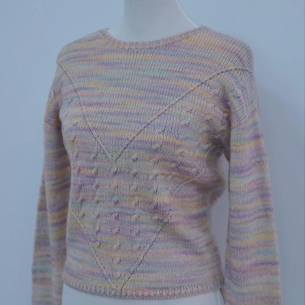 s015Rainbow Gradient Openwork Knit Crew Neck Sweater 4