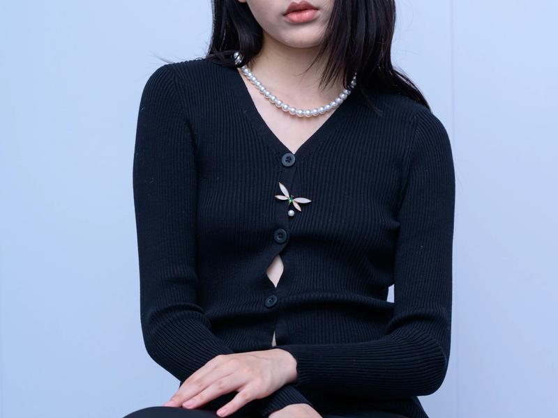 s030Starry Texture Mock Neck Knit Top