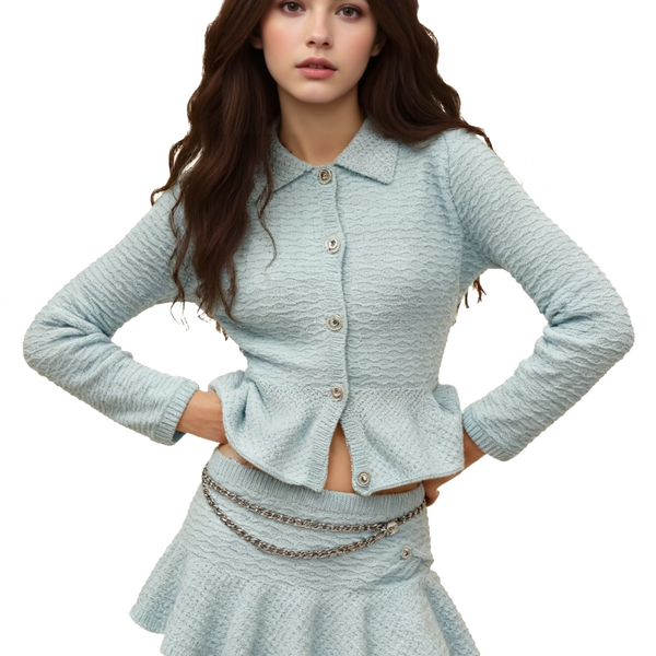 s088Light Blue Textured Ruffled Knit Set 2