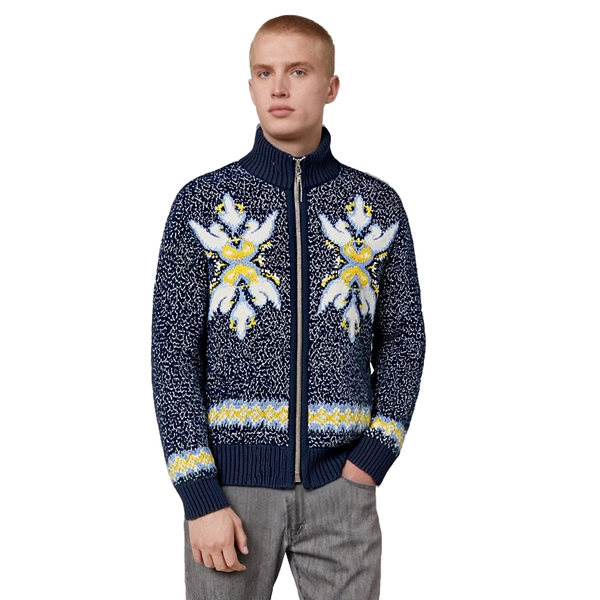 m019Navy Floral Cluster Zip-Up Mock Neck Cardigan 4