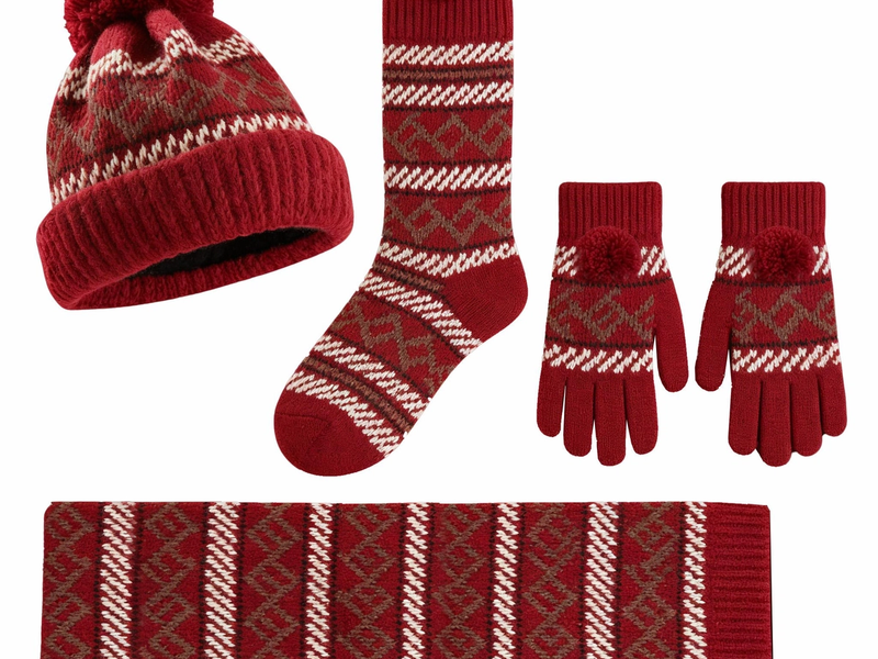 Geometric Stripe Pom Pom 4-Piece Winter Set