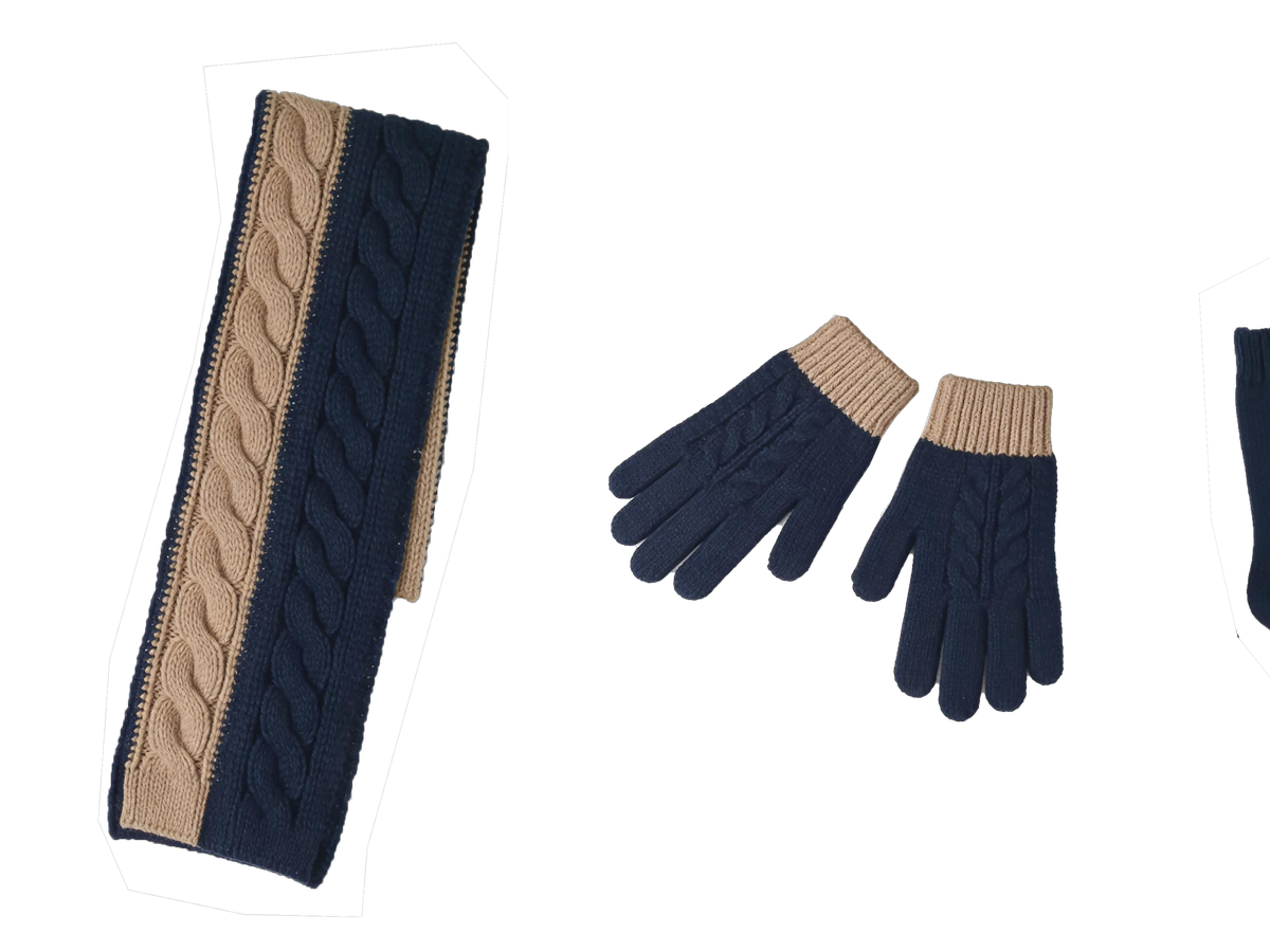 Two-Tone Cable Knit 4-Piece Winter Set