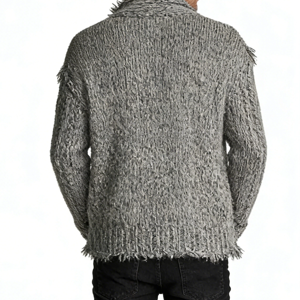 m012Heathered Stone Fringed Shawl Collar Cardigan 4