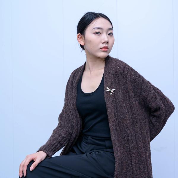 s034Dark Coffee Textured Longline Knit Cardigan 2