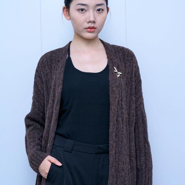 s034Dark Coffee Textured Longline Knit Cardigan 4