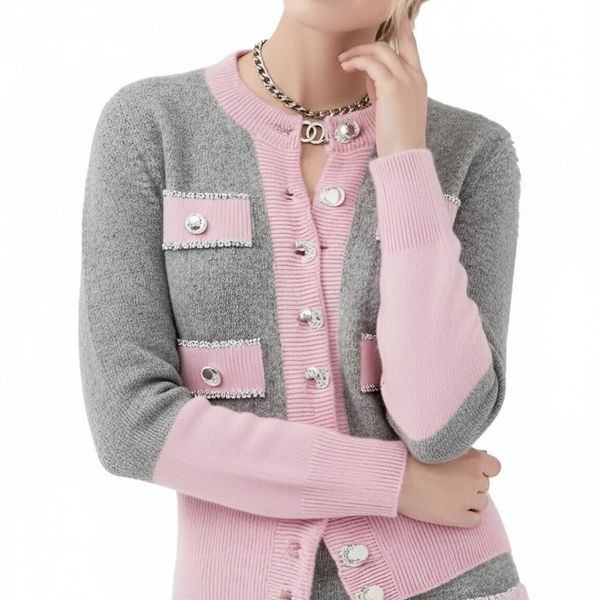 s075Pink & Grey Tweed-Style Knit Set 3