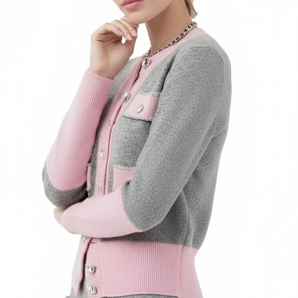  s075Pink & Grey Tweed-Style Knit Set 2