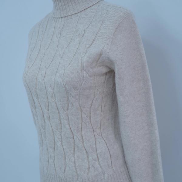 s013Beige Apricot Mock Neck Full Cable-Knit Sweater 3