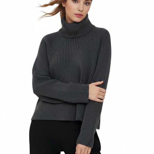 s105Charcoal Ribbed Turtleneck Knit Sweater 3