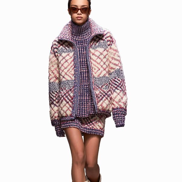 s062Pink & Blue Checkered Textured Knit 3-Piece Set 2