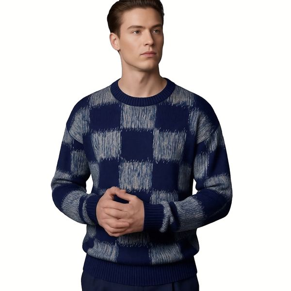 m001Sea Mist Checkerboard Knit Sweater 3