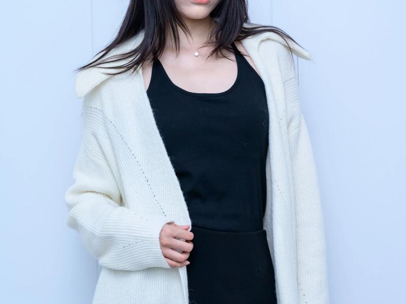 s036Cream White Textured Lapel Longline Knit Cardigan