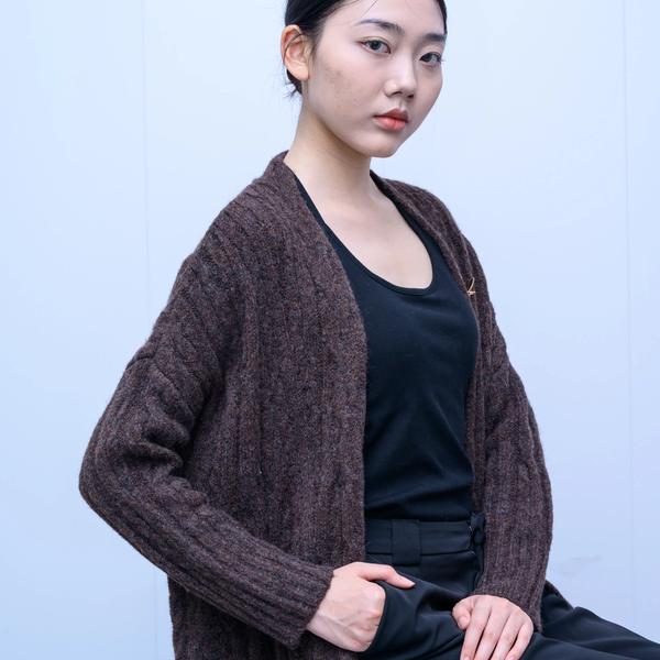 s034Dark Coffee Textured Longline Knit Cardigan 3