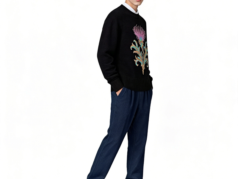m008Midnight Thistle Intarsia Knit Sweater