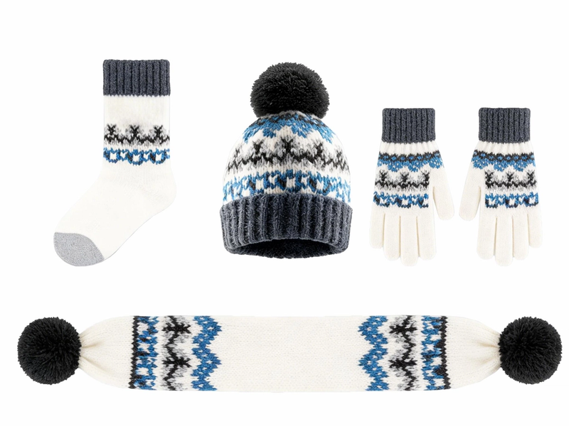 Nordic Fair Isle Pom Pom 4-Piece Winter Set