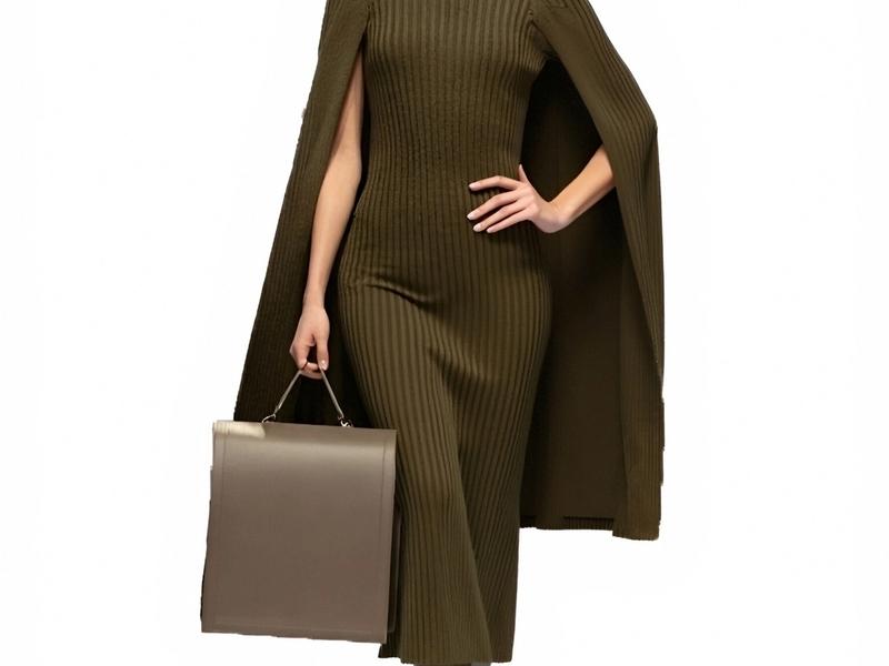 s080Olive Green Ribbed Cape Knit Dress